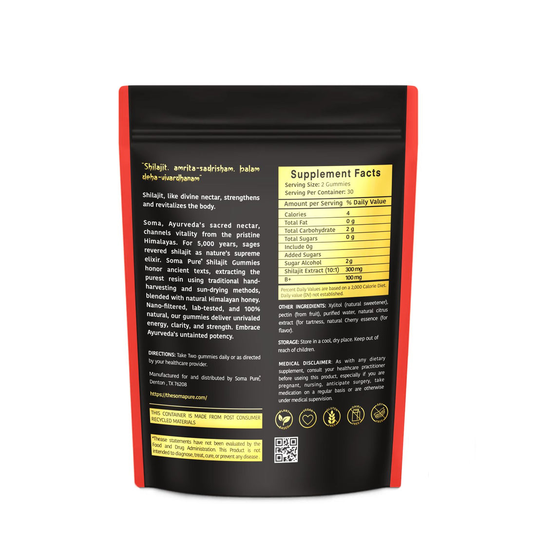 Soma Pure Himalayan Shilajit Gummies – 9000mg, Cherry, Sugar-Free