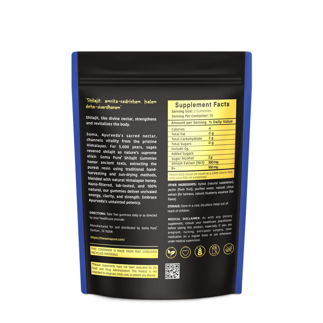 Soma Pure Himalayan Shilajit Gummies – 9000mg, Blueberry, Sugar-Free